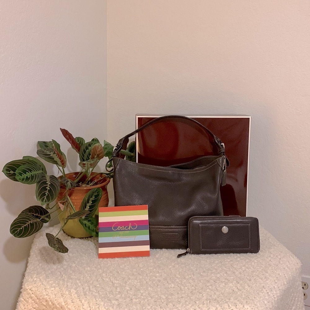 Coach Hobo Brown Pebble Leather Purse with Matching Wallet